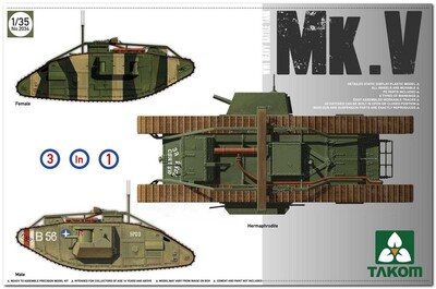 Mk.V 3 in 1 (Male, Hermaphrodite, Female) WWI тяжелый танк - 2034 Takom 1:35